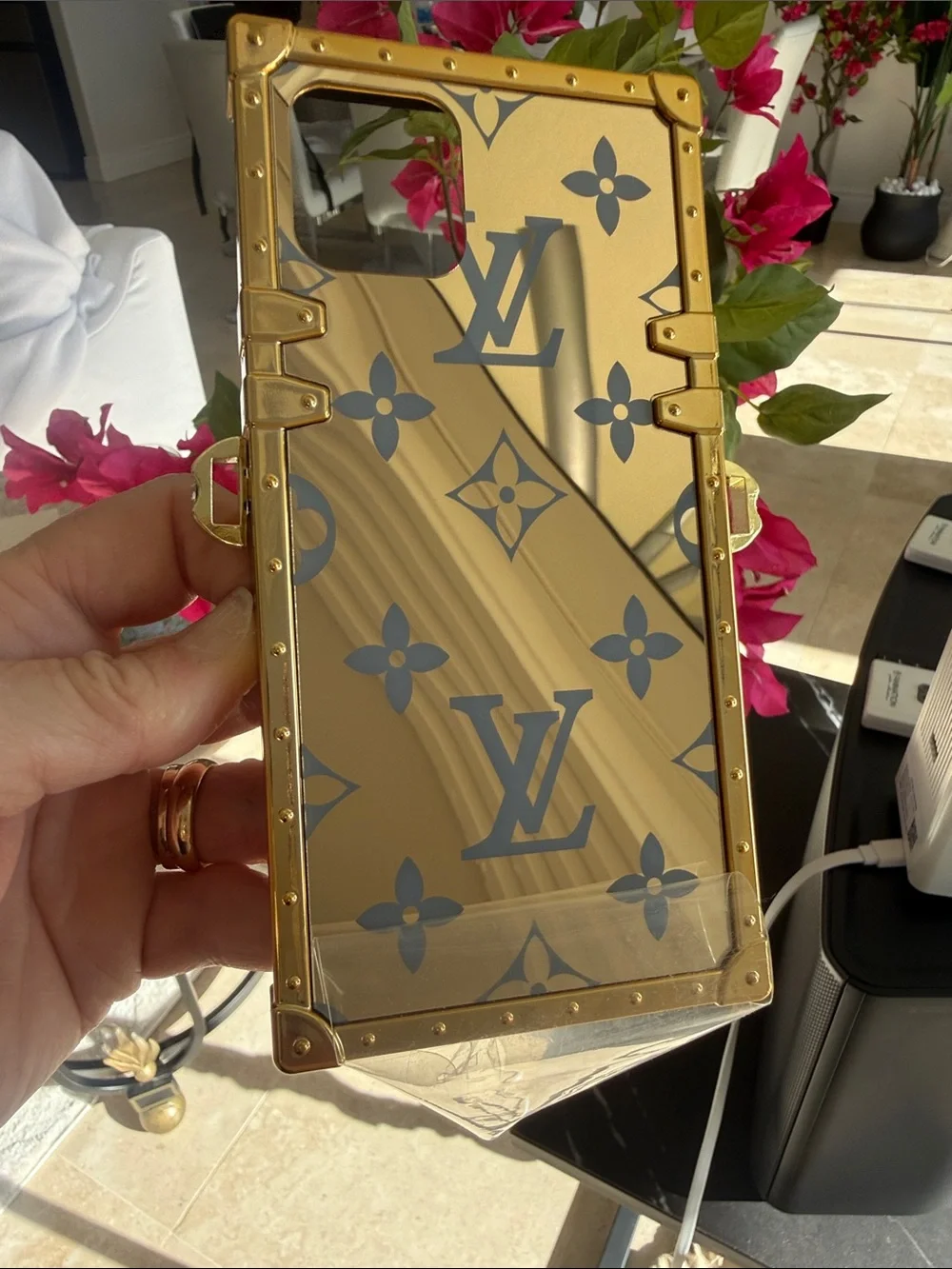 LV Gold Designer Monogram i Phone Case - Luxury Style